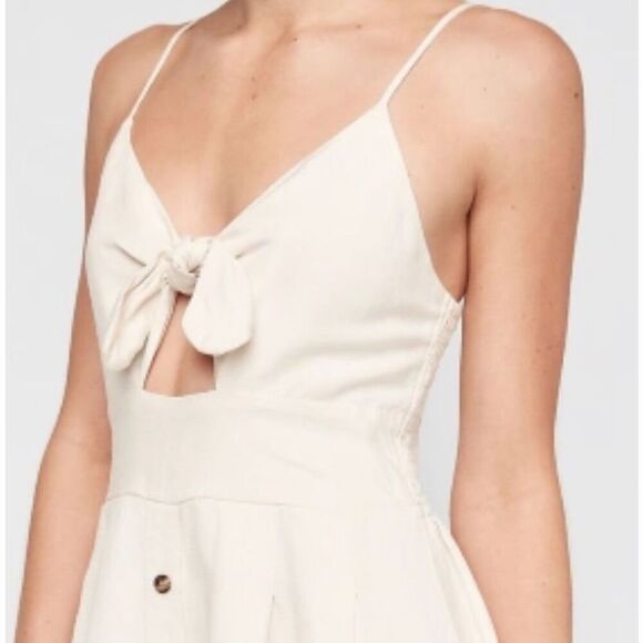 EXPRESS Beige Tie Front Keyhole Button Midi A Line Dress Spaghetti Strap Size XS - Picture 3 of 7